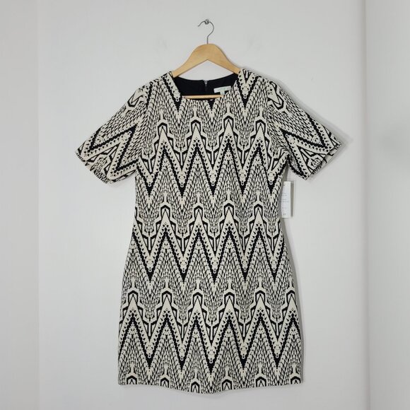 Jade Melody Tam Women's Cream & Black Zigzag Short Sleeve Mini Dress Size Medium - Picture 1 of 12